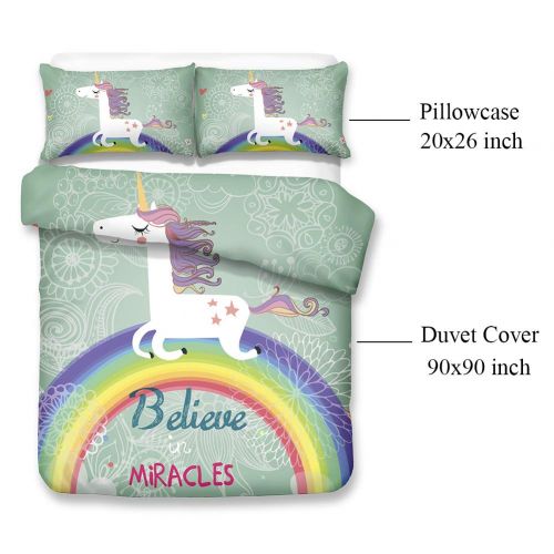  Merryword Princess Unicorn Duvet Cover Set Black Unicorn Bedding Black Pink Girls Flower Bedding Sets Queen (90 x 90) 1 Duvet Cover 2 Pillowcase