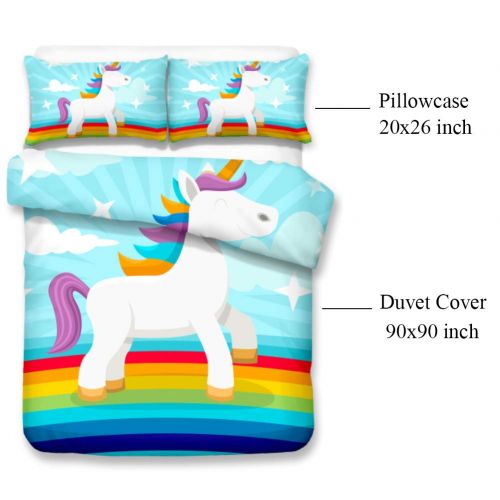  Merryword Princess Unicorn Duvet Cover Set Black Unicorn Bedding Black Pink Girls Flower Bedding Sets Queen (90 x 90) 1 Duvet Cover 2 Pillowcase