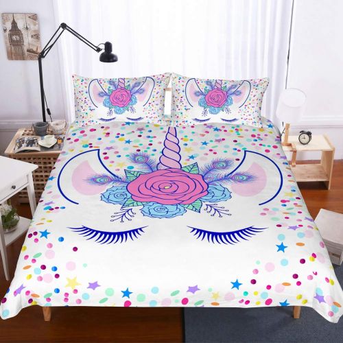  Merryword Princess Unicorn Duvet Cover Set Black Unicorn Bedding Black Pink Girls Flower Bedding Sets Queen (90 x 90) 1 Duvet Cover 2 Pillowcase