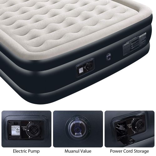  Mersuii Air Mattress Queen Size Portable Inflatable Airbed with Built-in Pump Durable Air Mattress Full Storage Bag Included Classic Stripe Flocked Surface(78x60x20 inch)