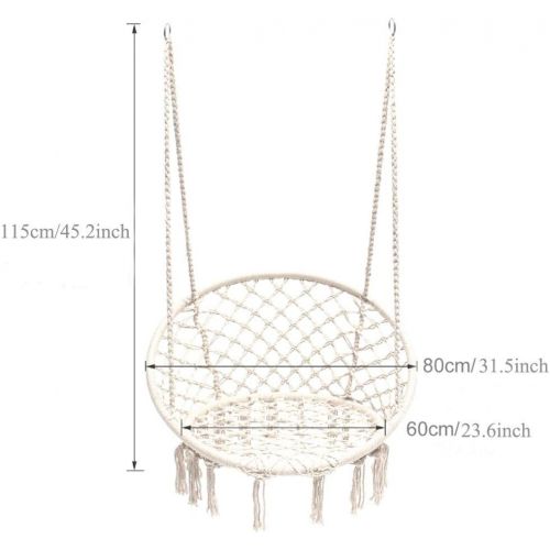  Mertonzo Hangesitz & Hangesessel, Gestrickt von Baumwollseil mit romantischen Fransen Hangematte Swing Sessel fuer Drinnen/Draussen 120KG Kapazitat (Hangemattenhalter und Kissen sind