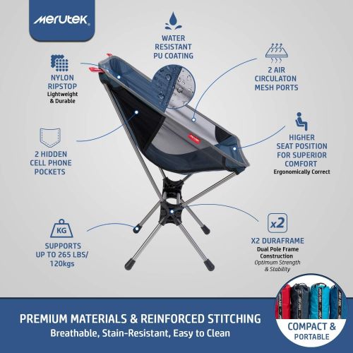  Merutek - Ultra Lightweight Portable Chair for Camping, Hiking, Backpacking, Beach, Sporting Events, and Festivals ? Beach Chair, Camp Chair, Camping Chair, Backpacking Chair