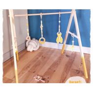 Mesbouillesabisous Ark quiet baby Playset educational wooden babygym - Ark of games and activities - Montessori mustard and white - 5 rattles