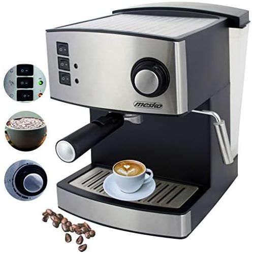  [아마존베스트]Mesko Espresso Machine, Cappuccino Machine, Coffee Machine, Milk Frother, Portafilter Espresso Machine, Electric Espresso Machine, Stainless Steel Design, 1.6 L Water Tank, 850 Watt, 15