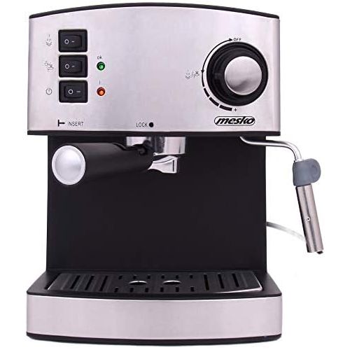  [아마존베스트]Mesko Espresso Machine, Cappuccino Machine, Coffee Machine, Milk Frother, Portafilter Espresso Machine, Electric Espresso Machine, Stainless Steel Design, 1.6 L Water Tank, 850 Watt, 15