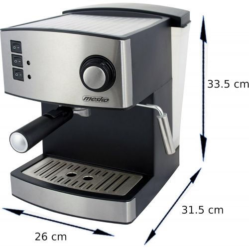  [아마존베스트]Mesko Espresso Machine, Cappuccino Machine, Coffee Machine, Milk Frother, Portafilter Espresso Machine, Electric Espresso Machine, Stainless Steel Design, 1.6 L Water Tank, 850 Watt, 15