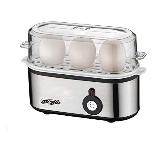  [아마존베스트]mesko MS 4485 3 Egg Boiler with Measuring Cup, 350 W, Cooking Accessories for Soft Hard Boiled Eggs, Indicator Light, Auto Shut-Off, Small, Silver/Black