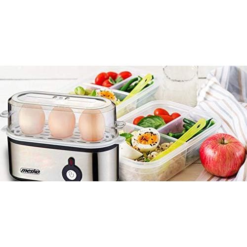  [아마존베스트]mesko MS 4485 3 Egg Boiler with Measuring Cup, 350 W, Cooking Accessories for Soft Hard Boiled Eggs, Indicator Light, Auto Shut-Off, Small, Silver/Black