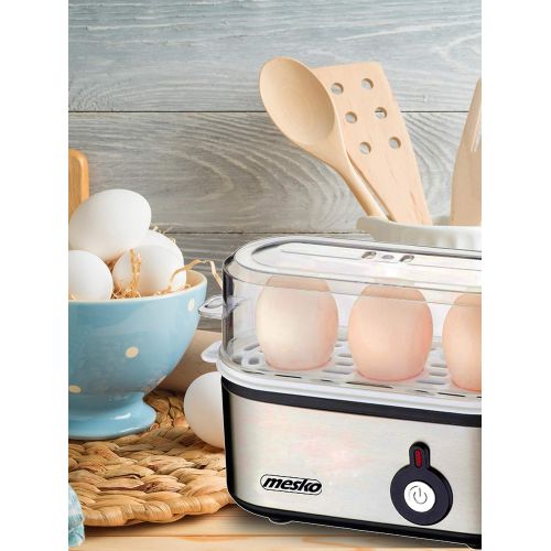  [아마존베스트]mesko MS 4485 3 Egg Boiler with Measuring Cup, 350 W, Cooking Accessories for Soft Hard Boiled Eggs, Indicator Light, Auto Shut-Off, Small, Silver/Black