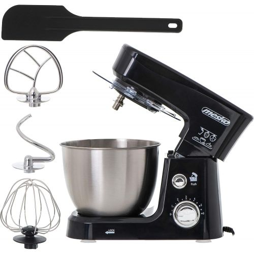  MESKO MS 4217 Food Processor, Kneading Machine with 3.5 L Bowl Made of Stainless Steel, 6 Speeds, Dough Hook, Whisk, 1200 W, Splash Guard, Mixer, Dough Machine