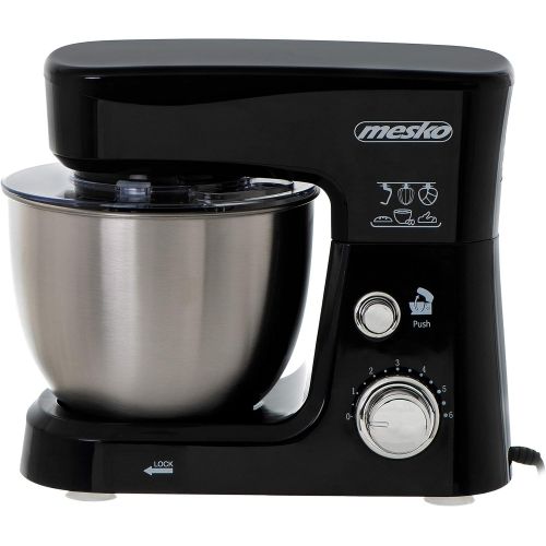  MESKO MS 4217 Food Processor, Kneading Machine with 3.5 L Bowl Made of Stainless Steel, 6 Speeds, Dough Hook, Whisk, 1200 W, Splash Guard, Mixer, Dough Machine