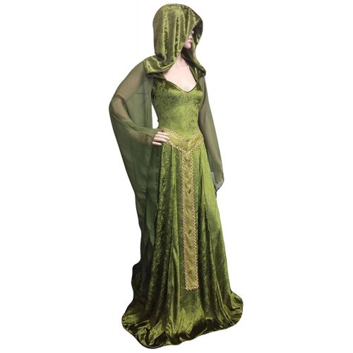  Mesodyn Womens Medieval Lace-up Vintage Hooded Cloak Robe Adult Costume Retro Cosplay Long Dress