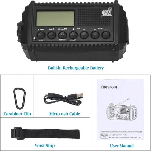  Mesqool Auto NOAA Digital 5000 Weather Radio with Backlit LCD Screen, 5 Way Powered Solar Hand Crank Portable AM/FM/Shortwave Emergency Radio/Phone Charger,Read Lamp/Camping Flashlight,Ear
