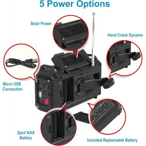  Mesqool Auto NOAA Digital 5000 Weather Radio with Backlit LCD Screen, 5 Way Powered Solar Hand Crank Portable AM/FM/Shortwave Emergency Radio/Phone Charger,Read Lamp/Camping Flashlight,Ear
