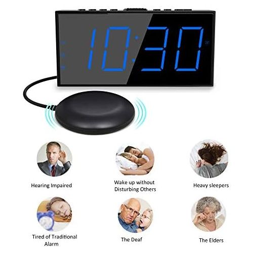  [아마존베스트]Mesqool Super Loud Alarm Clock with Bed Shaker for Deaf, Hearing Impaired,Heavy Sleepers,Dual Alarm, USB Charger, Large LED Display,Snooze,Easy to Set, DST 12/24H,Battery Backup, Adjustabl