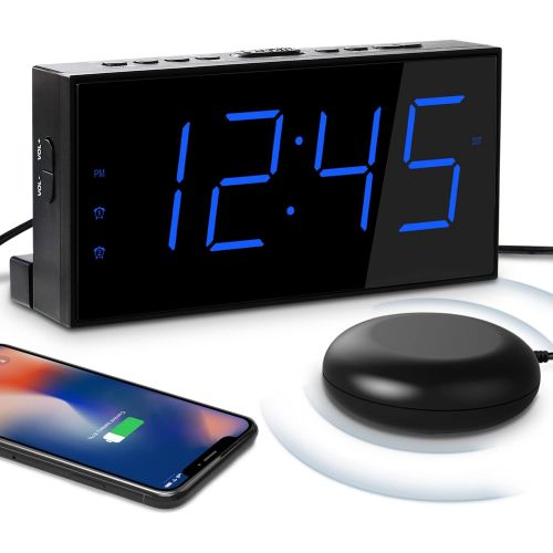 [아마존베스트]Mesqool Super Loud Alarm Clock with Bed Shaker for Deaf, Hearing Impaired,Heavy Sleepers,Dual Alarm, USB Charger, Large LED Display,Snooze,Easy to Set, DST 12/24H,Battery Backup, Adjustabl