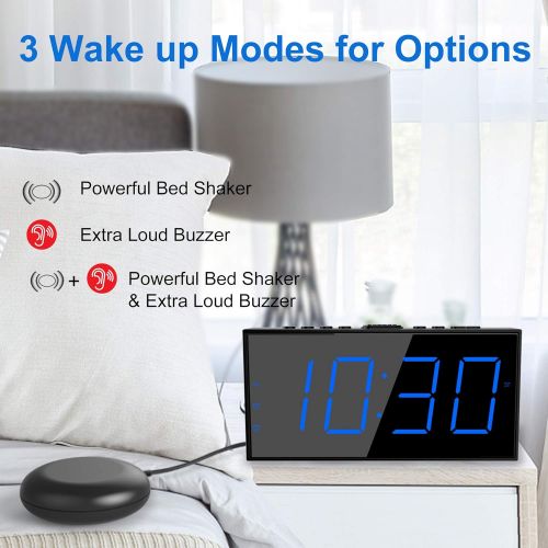  [아마존베스트]Mesqool Super Loud Alarm Clock with Bed Shaker for Deaf, Hearing Impaired,Heavy Sleepers,Dual Alarm, USB Charger, Large LED Display,Snooze,Easy to Set, DST 12/24H,Battery Backup, Adjustabl