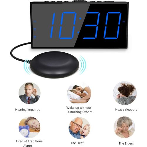  [아마존베스트]Mesqool Super Loud Alarm Clock with Bed Shaker for Deaf, Hearing Impaired,Heavy Sleepers,Dual Alarm, USB Charger, Large LED Display,Snooze,Easy to Set, DST 12/24H,Battery Backup, Adjustabl