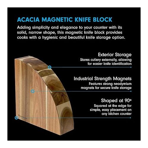  Messermeister Magnetic Knife Block, Acacia - Elegant, Durable & Secure - Holds 10 Knives or Steels & Scissors - 10