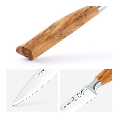  Messermeister Oliva Elite 3.5” Paring Knife - Fine German Steel Alloy Blade & Natural Mediterranean Olive Wood Handle - Rust Resistant & Easy to Maintain