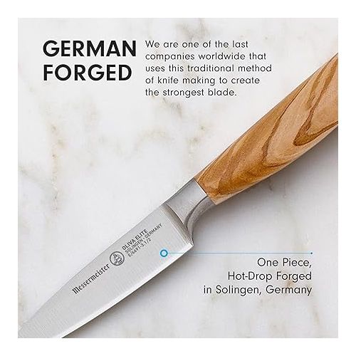  Messermeister Oliva Elite 3.5” Paring Knife - Fine German Steel Alloy Blade & Natural Mediterranean Olive Wood Handle - Rust Resistant & Easy to Maintain