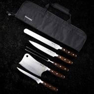 Messermeister Avanta 6-Piece Pro BBQ Set - German X50 Stainless Steel - Includes 5 BBQ Knife Essentials & Preservation 5 Pocket Black Knife Bag