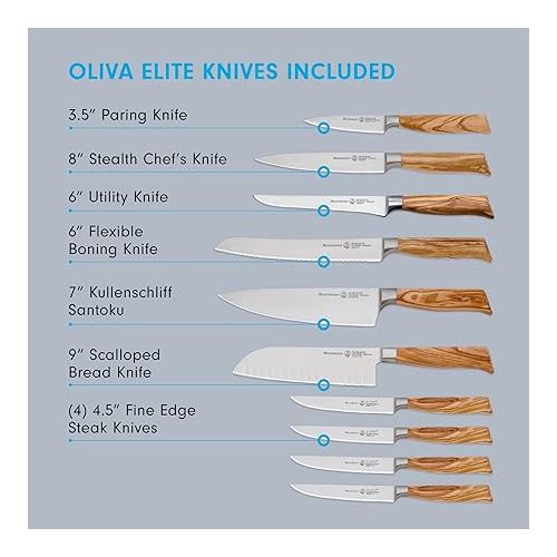  Messermeister Oliva Elite 11-Piece Next Level Block Set - Includes 6 Speciality Knives, 4 Steak Knives & Knife Block