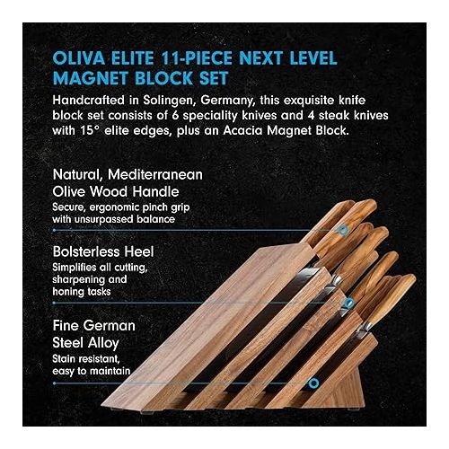  Messermeister Oliva Elite 11-Piece Next Level Block Set - Includes 6 Speciality Knives, 4 Steak Knives & Knife Block