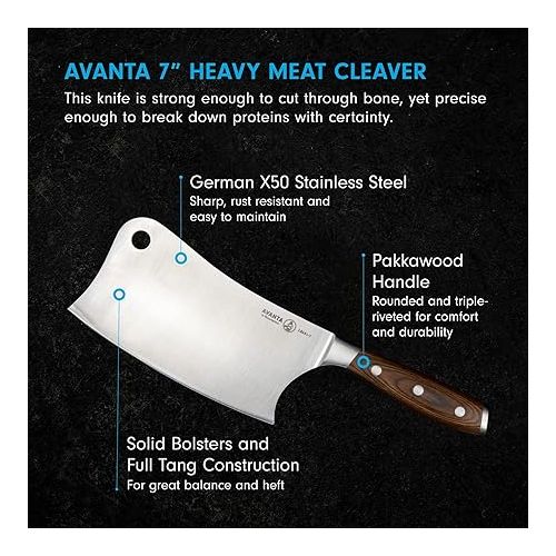  Messermeister Avanta 7” Heavy Meat Cleaver - German X50 Stainless Steel - Rust Resistant & Easy to Maintain