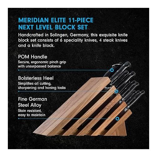  Messermeister Meridian Elite 11-Piece Next Level Block Set - Includes Includes 6 Speciality Knives, 4 Steak Knives & Knife Block