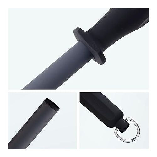  Messermeister 12” Black Ceramic Sharpening Rod - Knife Sharpener - Ultra-Fine 2200 Grit - Break-Resistant Solid Ceramic Core, Large Sharpening Surface & Soft-Grip Handle