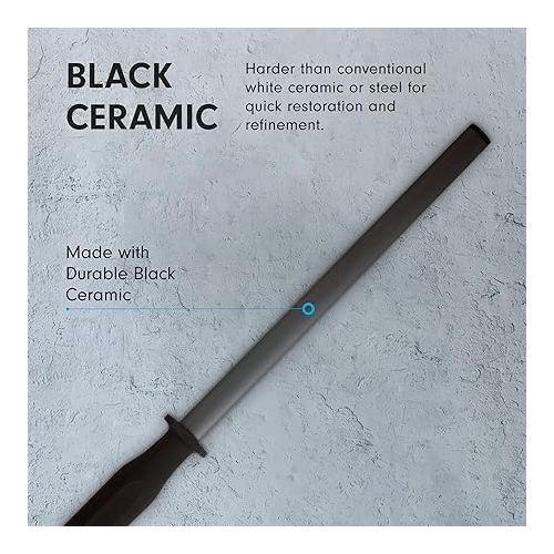  Messermeister 12” Black Ceramic Sharpening Rod - Knife Sharpener - Ultra-Fine 2200 Grit - Break-Resistant Solid Ceramic Core, Large Sharpening Surface & Soft-Grip Handle