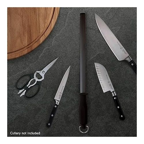  Messermeister 12” Black Ceramic Sharpening Rod - Knife Sharpener - Ultra-Fine 2200 Grit - Break-Resistant Solid Ceramic Core, Large Sharpening Surface & Soft-Grip Handle