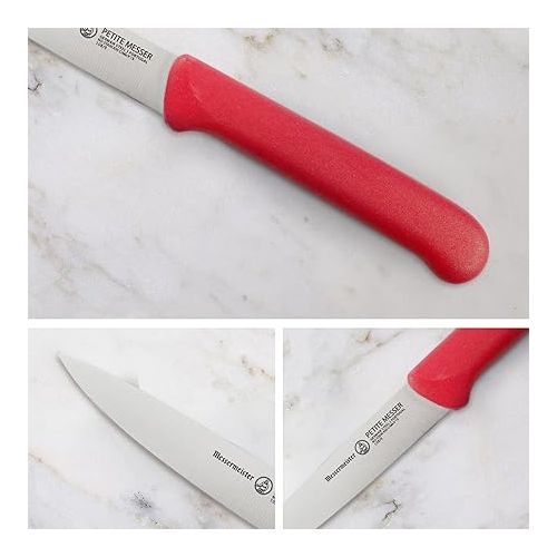  Messermeister Petite Messer 4” Spear Point Parer with Matching Sheath, Red - German 1.4116 Stainless Steel & Ergonomic Handle - Lightweight, Rust Resistant & Easy to Maintain