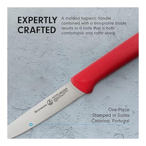  Messermeister Petite Messer 4” Spear Point Parer with Matching Sheath, Red - German 1.4116 Stainless Steel & Ergonomic Handle - Lightweight, Rust Resistant & Easy to Maintain