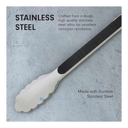 Messermeister Stainless Locking Tongs, 9” - Gently Grips Food - Durable Stainless Steel & Non-Slip, Silicone Grip - Dishwasher Safe