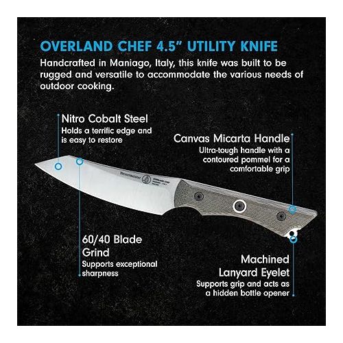  Messermeister Overland Chef 4.5” Utility Knife - Nitro Cobalt Steel, Canvas Micarta Handle & Hidden Bottle Opener