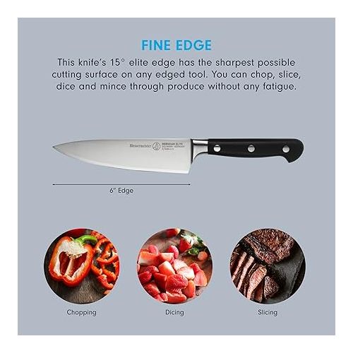  Messermeister Meridian Elite 6” Stealth Chef’s Knife - Fine German Steel Alloy Blade - Rust Resistant & Easy to Maintain