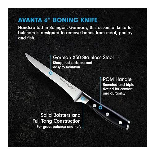  Messermeister Avanta 6” Boning Knife - German X50 Stainless Steel - Rust Resistant & Easy to Maintain