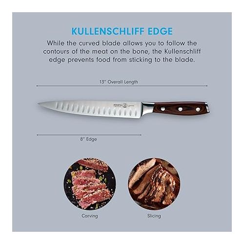  Messermeister Avanta Kullenschliff Carving Set - Includes 8” Carving & Slicing Knife + 7” Fork - German X50 Stainless Steel - Rust Resistant & Easy to Maintain