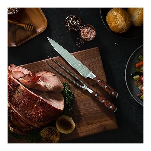  Messermeister Avanta Kullenschliff Carving Set - Includes 8” Carving & Slicing Knife + 7” Fork - German X50 Stainless Steel - Rust Resistant & Easy to Maintain