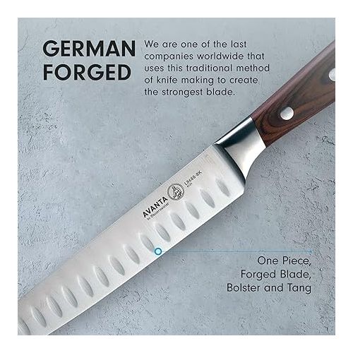  Messermeister Avanta Kullenschliff Carving Set - Includes 8” Carving & Slicing Knife + 7” Fork - German X50 Stainless Steel - Rust Resistant & Easy to Maintain
