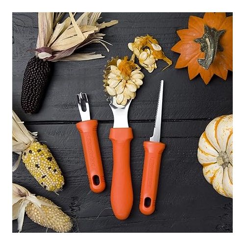  Messermeister 3-Piece Pumpkin Carving Set - Includes Scraper, Sawtooth Carver & Etching Tool - AISI420 Stainless Steel & Soft-Grip Handle