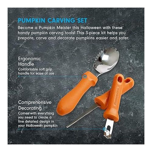  Messermeister 3-Piece Pumpkin Carving Set - Includes Scraper, Sawtooth Carver & Etching Tool - AISI420 Stainless Steel & Soft-Grip Handle