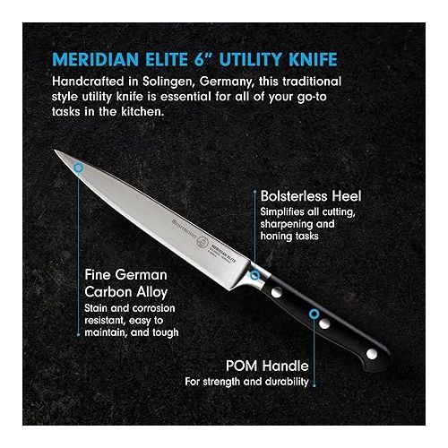  Messermeister Meridian Elite 6” Utility Knife - Fine German Steel Alloy Blade - Rust Resistant & Easy to Maintain
