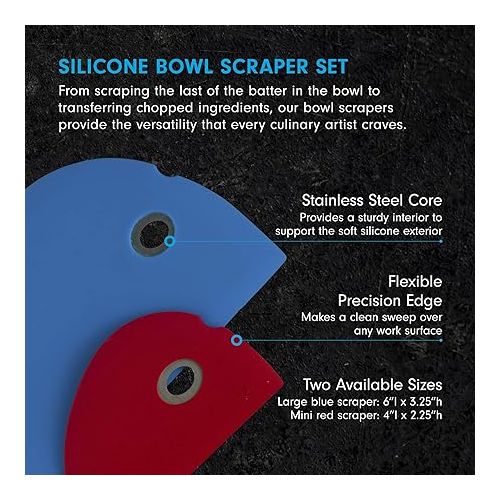  Messermeister Silicone Bowl Scraper Set - Includes Large Blue Scraper & Small Red Scraper - Frosts, Portions, Lifts & Transfers - Easy to Clean & Flexible Precision Edge