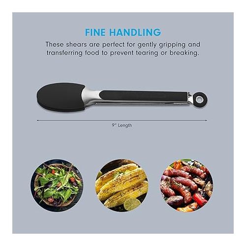  Messermeister Silicone Coated Locking Tongs, 9” - Black - Stainless Steel Rivet & Non-Slip, Silicone Tip & Handle - Heat Resistant Up to 430 Degrees Fahrenheit - Dishwasher Safe