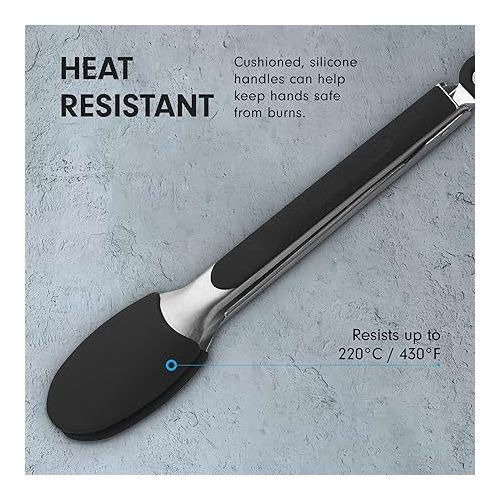  Messermeister Silicone Coated Locking Tongs, 9” - Black - Stainless Steel Rivet & Non-Slip, Silicone Tip & Handle - Heat Resistant Up to 430 Degrees Fahrenheit - Dishwasher Safe