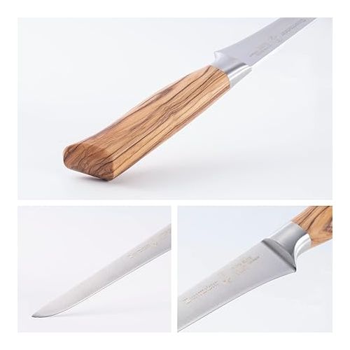  Messermeister Oliva Elite 6” Boning Knife - Fine German Steel Alloy Blade & Natural Mediterranean Olive Wood Handle - Rust Resistant & Easy to Maintain