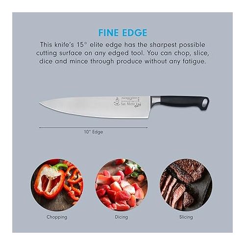  Messermeister San Moritz Elite 10” Stealth Chef’s Knife - Fine German Steel Alloy Blade - Rust Resistant & Easy to Maintain